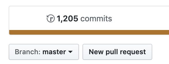 A screenshot of the GitHub view code screen showing 1205 commits on the master branch